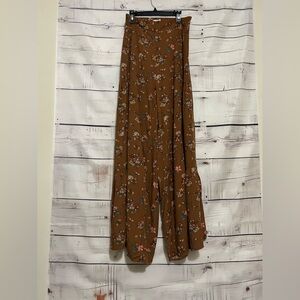 Natural Life | Women's Palazzo Pants Brown With Flower Pattern Wide Leg Size